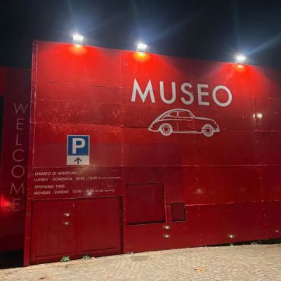 Decoration of the entrance wall of the Museo Mille Miglia